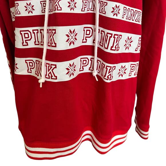 Victoria's Secret Pink Snowflake Sweatshirt Top Large Red White Ties Tunic Top - Picture 3 of 8